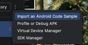 Menu More Actions do Android Studio com SDK Manager